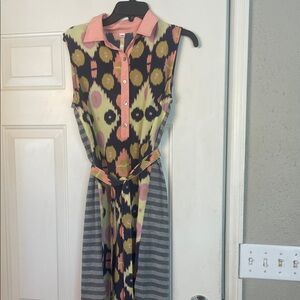 Uncle Frank Pink and Black Patterned Midi Dress
